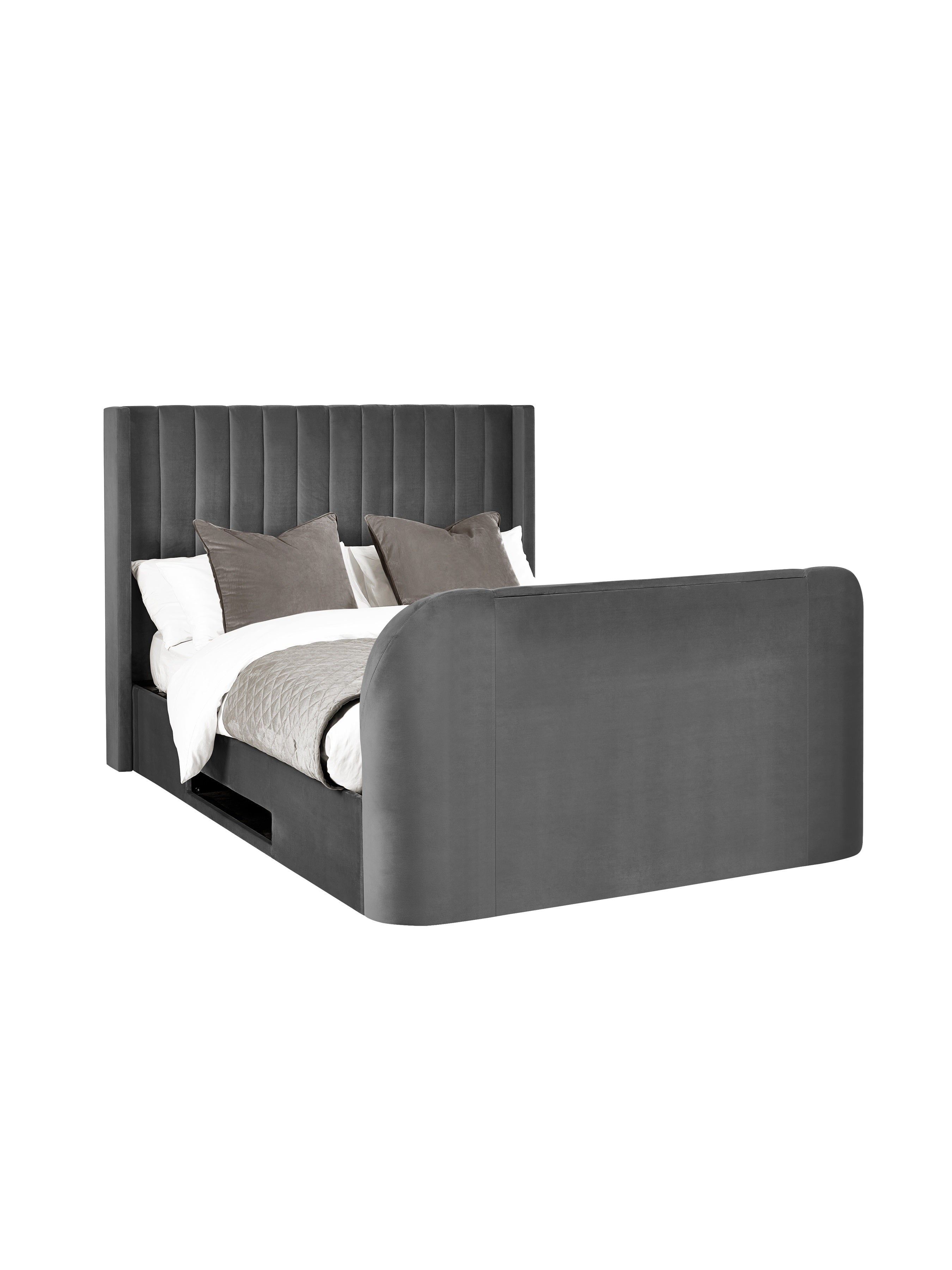 Alston Dark Grey Velvet Ottoman TV Bed King